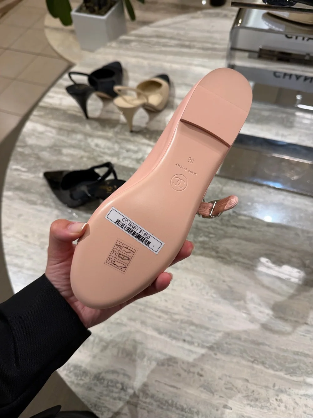 CHANEL Baby Pink Leather Mary Jane Ballet Flat with CC Logo NIB AUTHENTIC